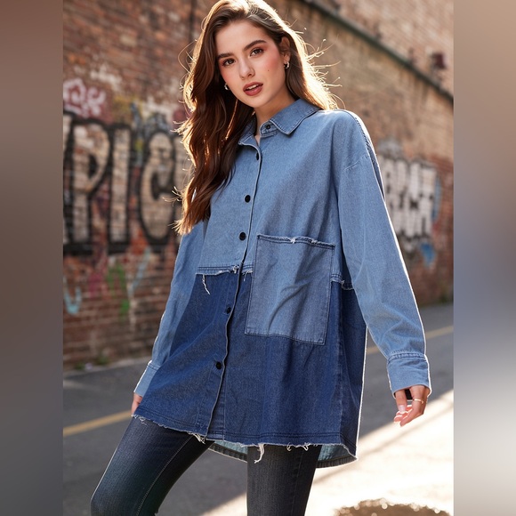 Zara Tops - Zara Trafaluc Patchwork Denim Shirt Frayed Hem Y2K XS